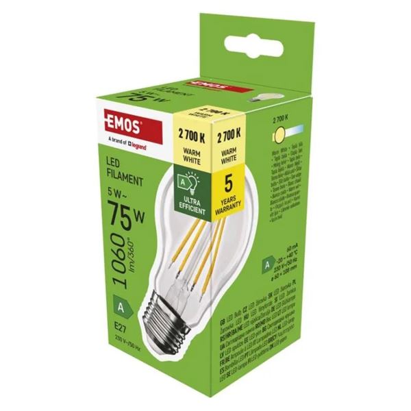 LED žiarovka Filament A60 A CLASS, E27, 5 W (75 W) 1 060 lm teplá biela