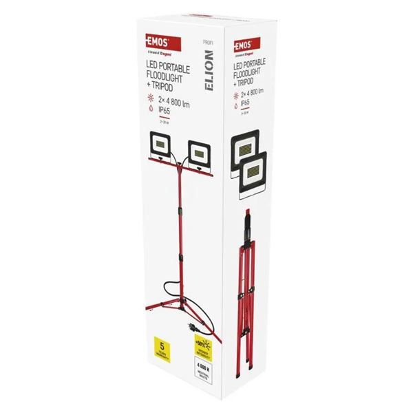 LED reflektor EMOS Elion 2 × 30 W + stojan - trojnožka, neutrálna biela
