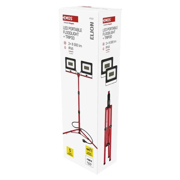 LED reflektor EMOS Elion 2 × 50W + stojan - trojnožka, neutrálna biela