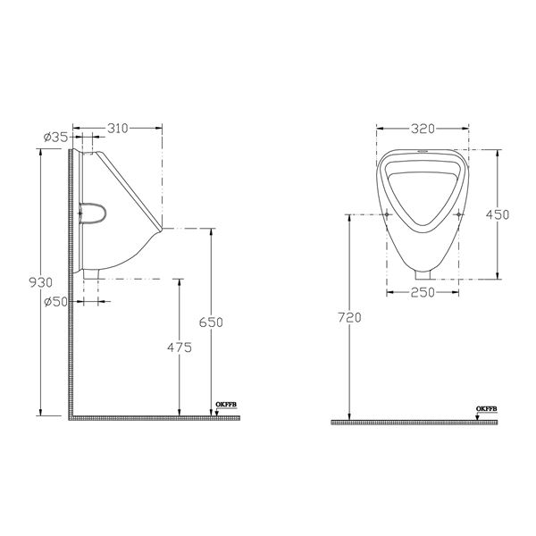 Pisoár s horným prívodom vody SAPHO 45 × 31 cm