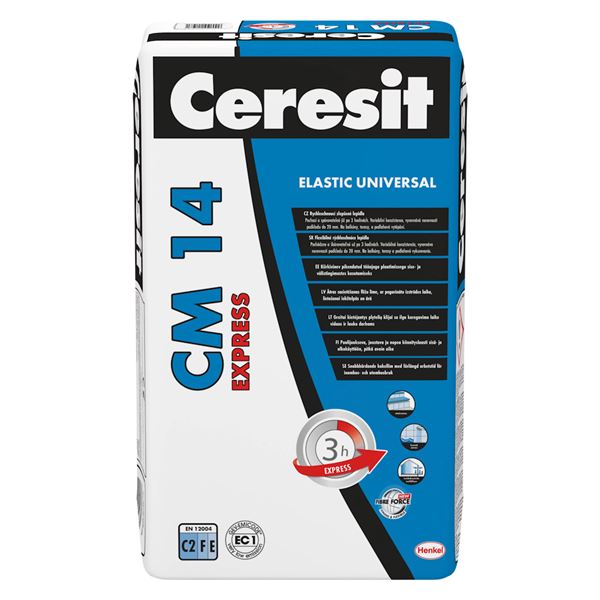 Rýchlotvrdnúce cementové lepidlo Ceresit CM 14 Express elastic universal, C2FE