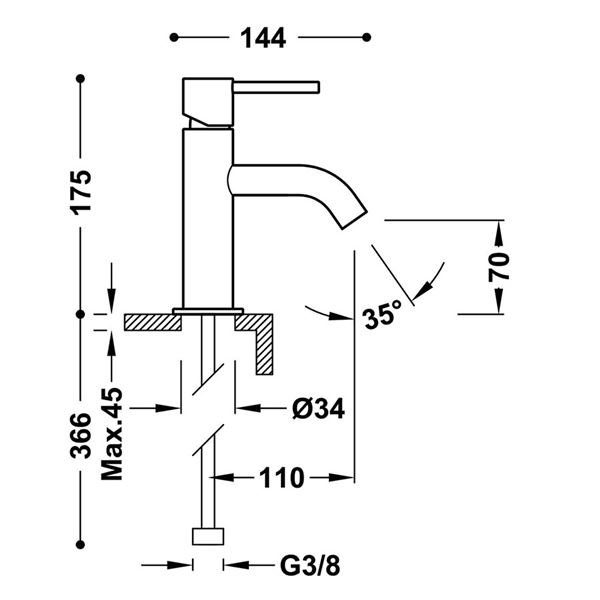Batéria TRES STUDY umývadlová bez GA, chróm