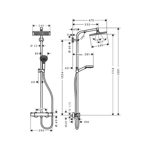 Batéria termo. sprchová + ruč. sprcha, Crometta E 240 1jet Showerpipe 