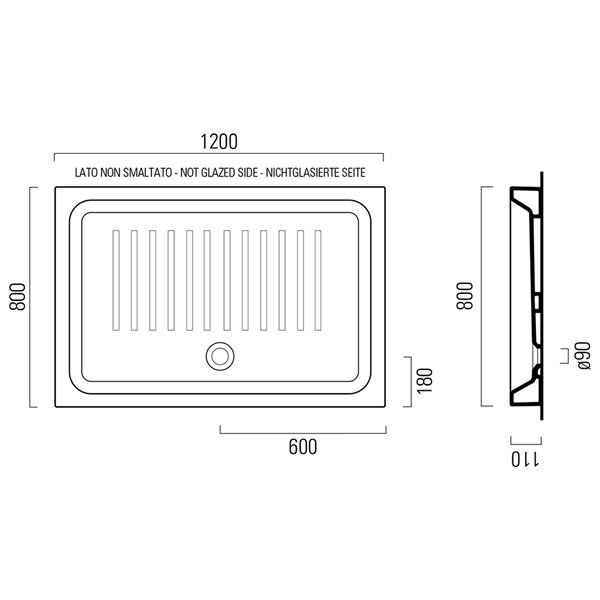 Vanička sprchová STANDARD H11, 120 × 80 × 11 cm, keramická