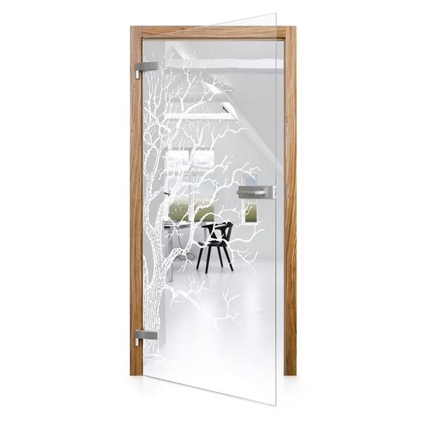 Otočné sklenené jednokrídlové dvere, vzor Albero