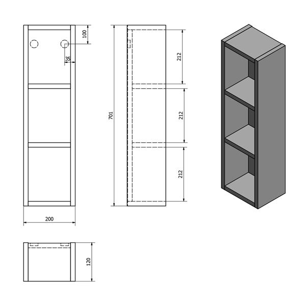 Skrinka AQUALINE ZOJA horná 20 × 70 × 12 cm, ľavá, biela