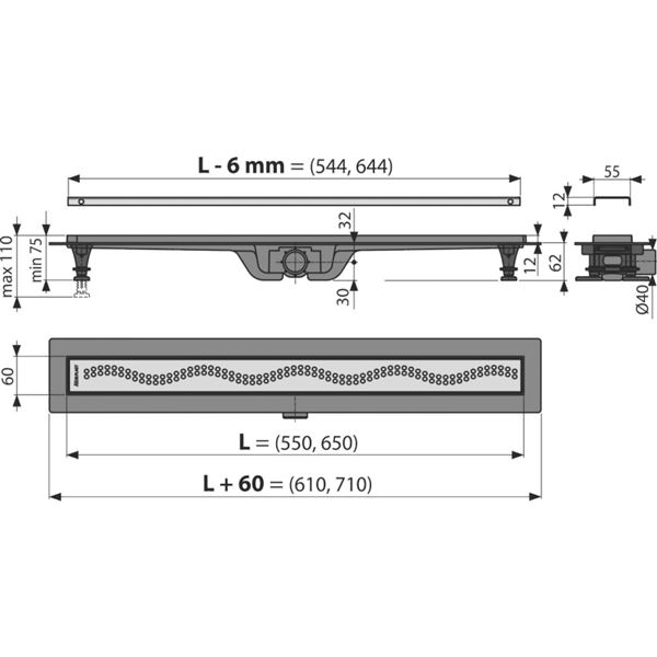 Žľab sprchový APZ 8 Simple, 750 mm, plast