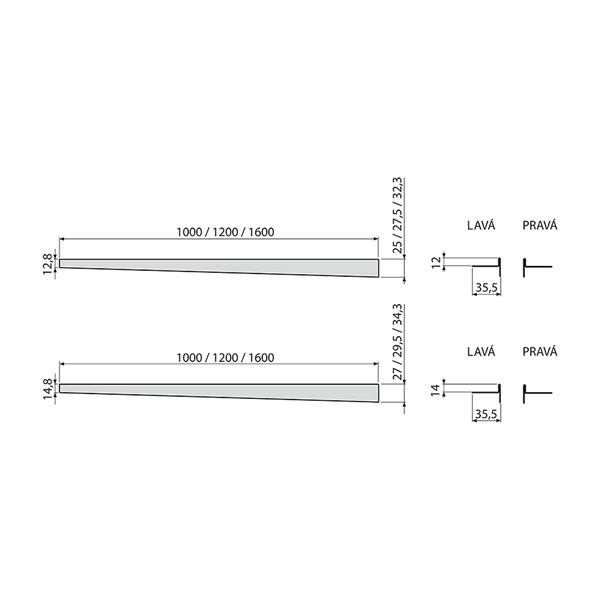 Alcaplast - lišta spádová 1000 mm/12mm, ľavá