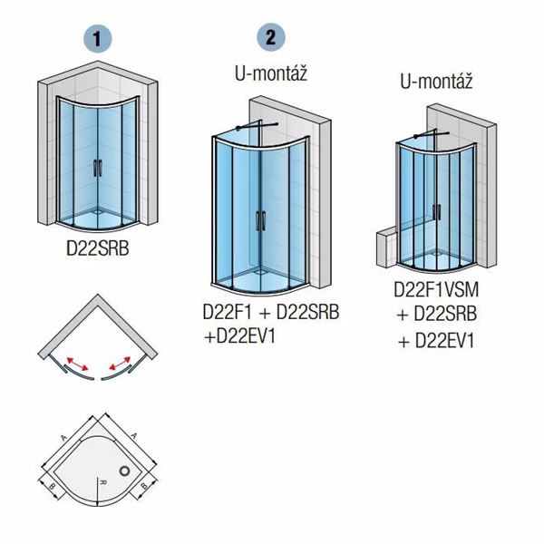 Kút sprchový SanSwiss DIVERA 800 × 2000 štvrťkruh, čierny rám, číre sklo