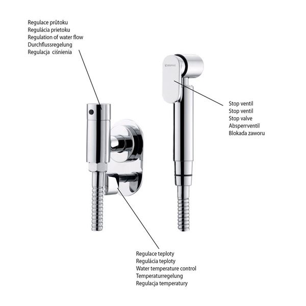 Ventil pre bidetové sprchy Sapho s hadicou mosadz, chróm