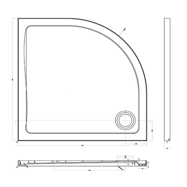 Vanička sprchová SAPHO STARYL 90 × 90 × 4 cm, štvrťkruh