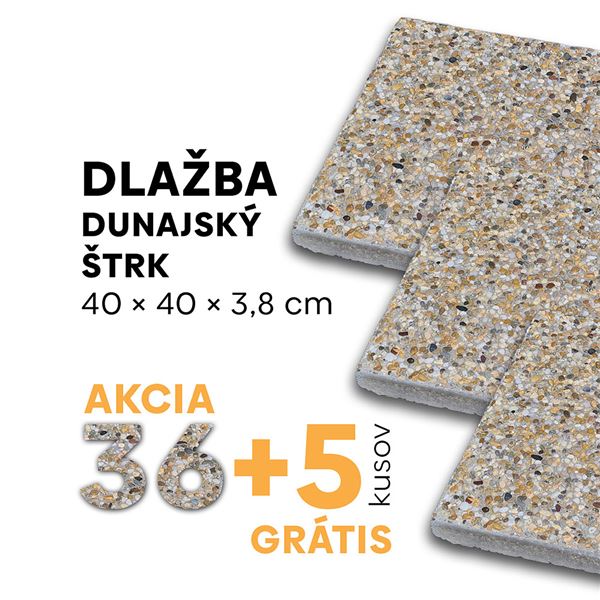 Dlažba dunajský štrk 40 × 40 × 3,8 cm, paleta 72 ks