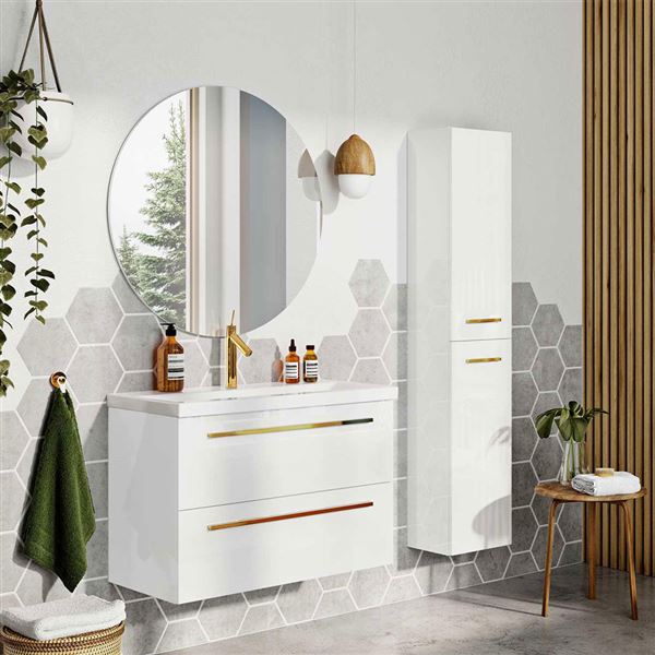 Skrinka vysoká bočná Aquaterm LAURA Drop 30 × 24 × 150 cm, biela lesklá